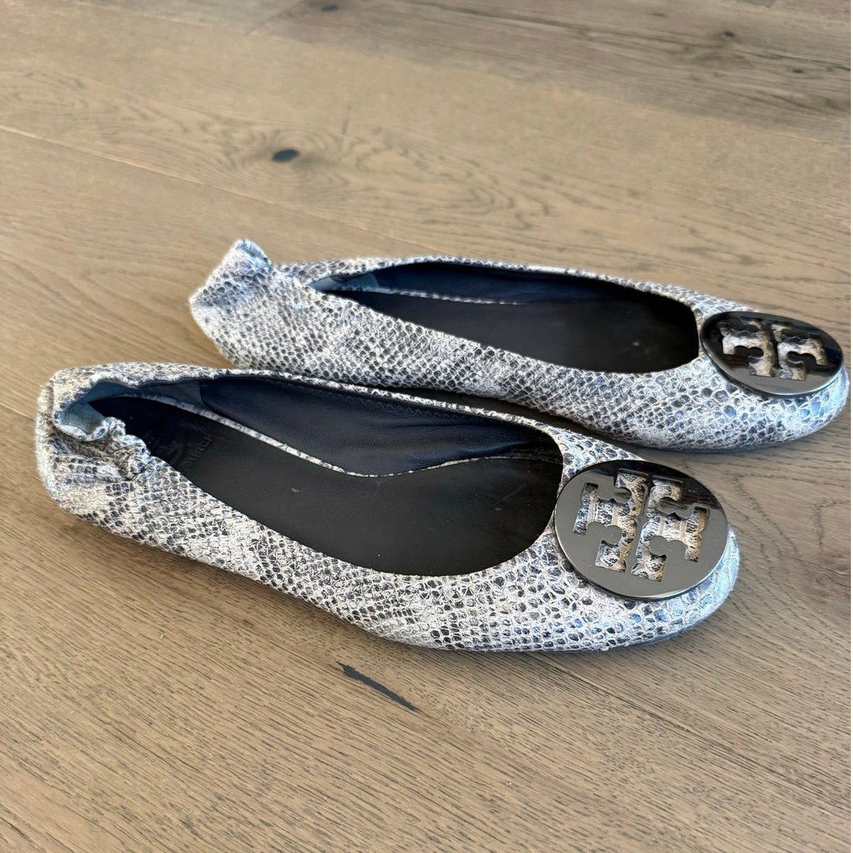 Tory Burch Reva Snake-Embossed Leather Ballet Flats - Size 8.5