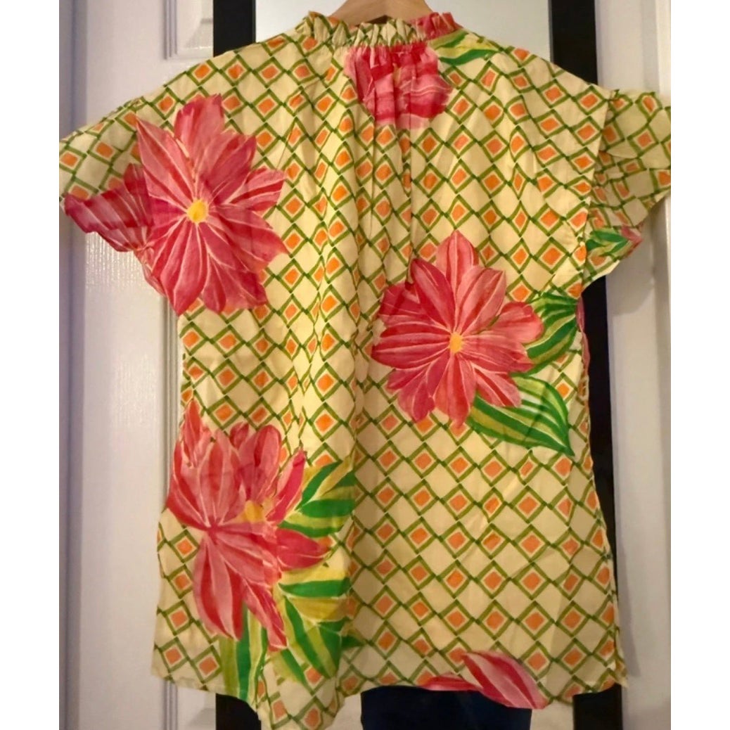 NWT Maude Vivante Floral Flutter Sleeve Cotton Top S