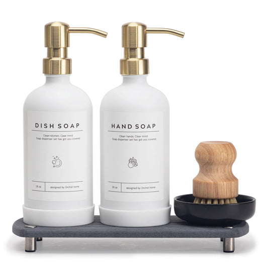 These Kitchen Soap Dispensers look to chic in my kitchen i love that it even comes with a sidekick scrub brush.
