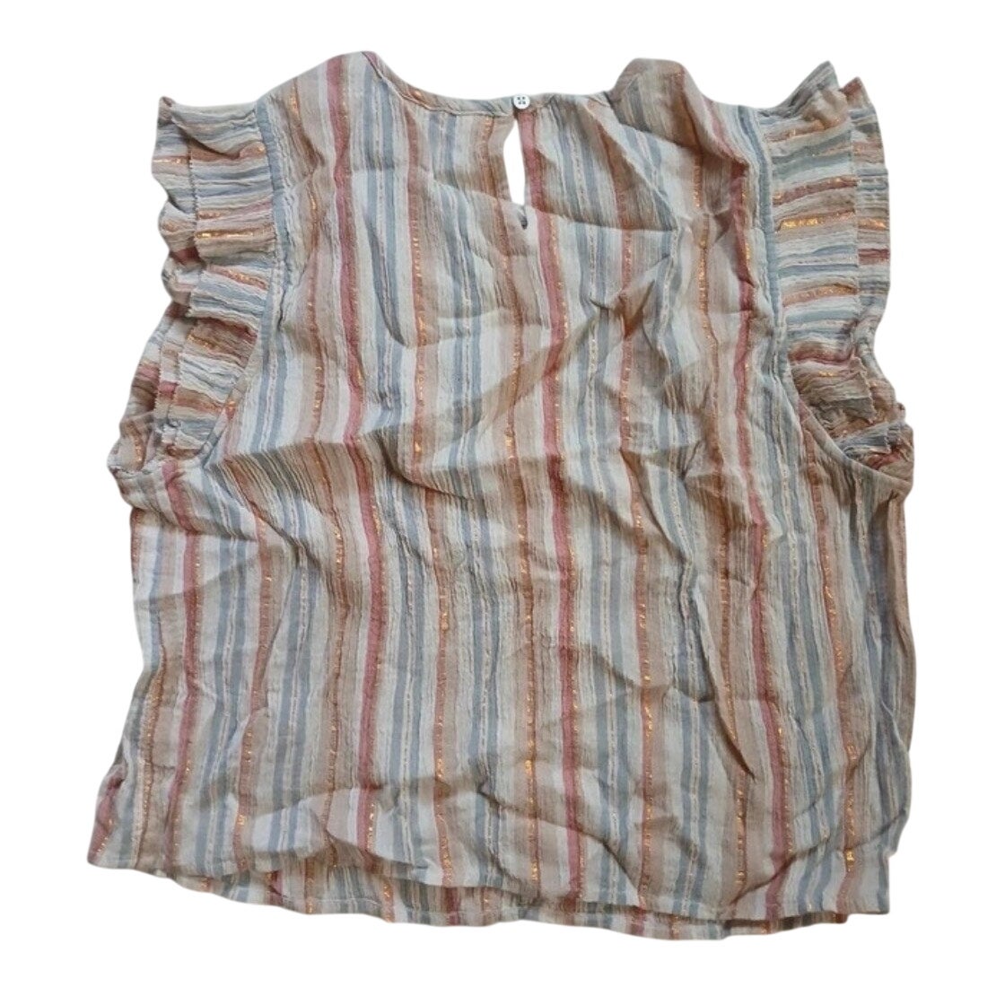Garnet Hill Pastel Striped Ruffle Sleeve Top with Gold Lurex Detail M