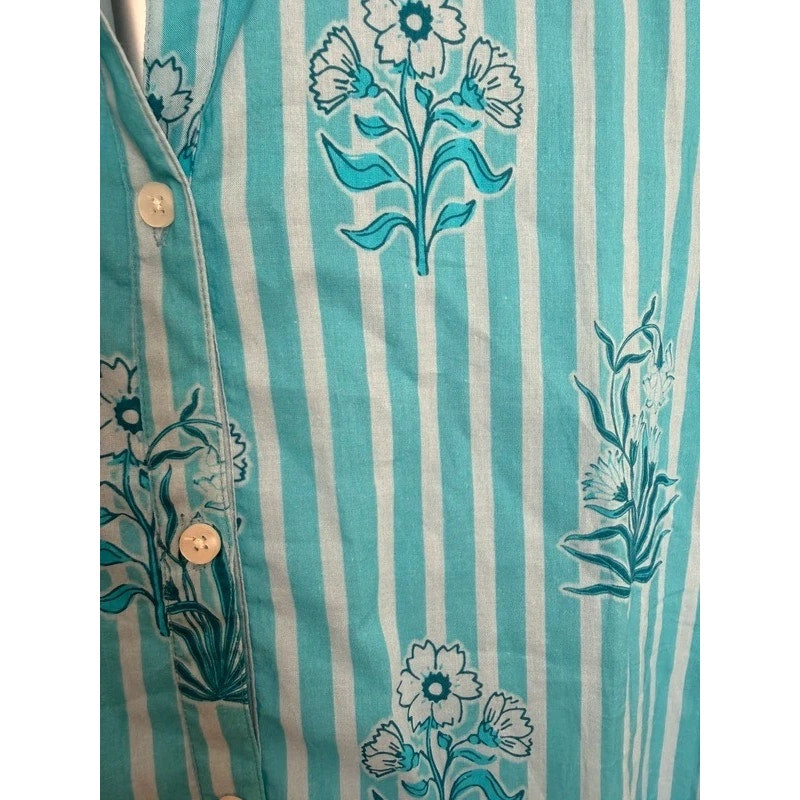 Victoria Dunn Sierra Mini Shirt Dress Blue Quartz Striped Floral NWT Medium M