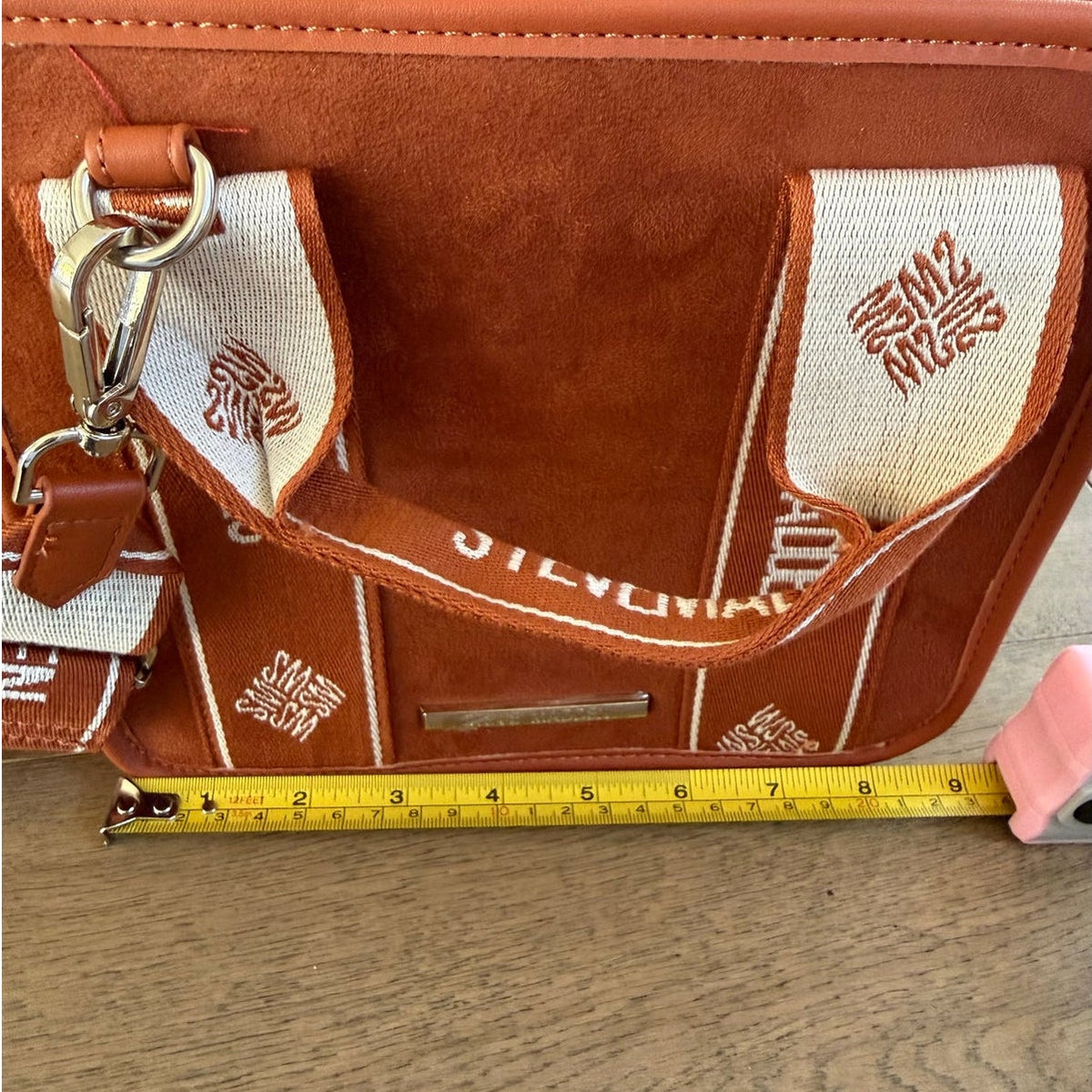 Steve Madden Bmaddi Burnt Orange Suede Tote Bag with Webbing Strap
