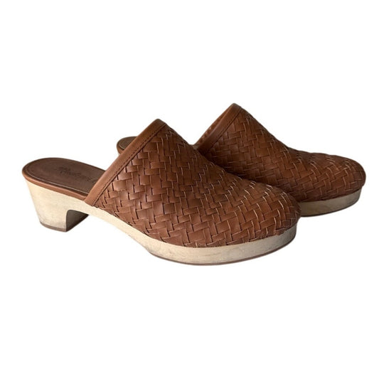 Madewell Woven Leather Clog Mules in English Saddle 7