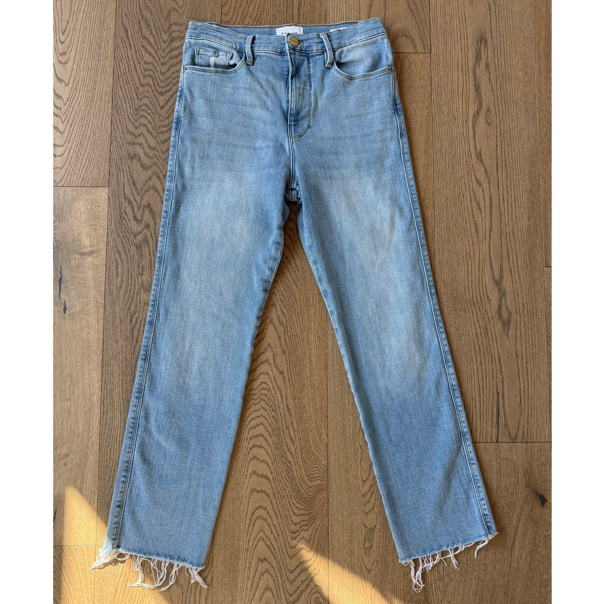 FRAME Le Sylvie Crop Jeans Light Wash Raw Hem Size 28