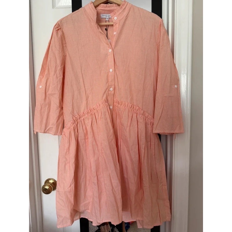 Taylor Tillman Cammie Ruffle Shirt Dress in Orange Stripe M