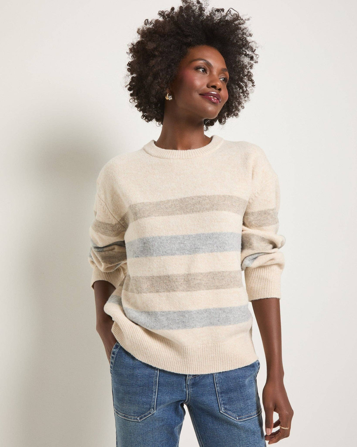 Harbor Haven Striped Sweater: Heather Cream - Mindy's Boutique
