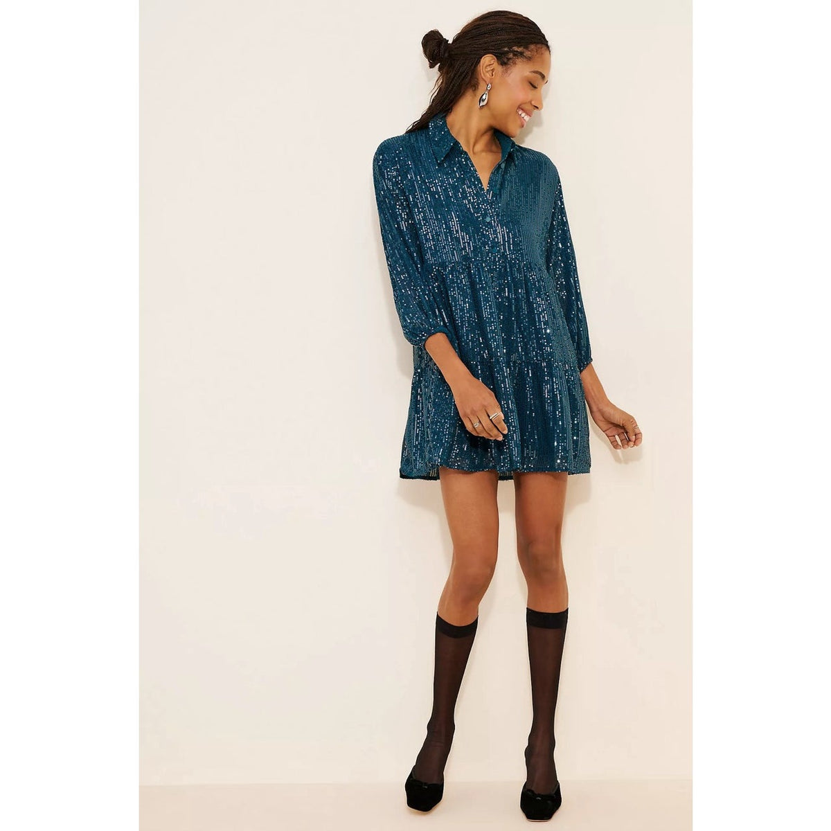 Maeve Anthropologie Bettina Sequin Mini Dress Green M