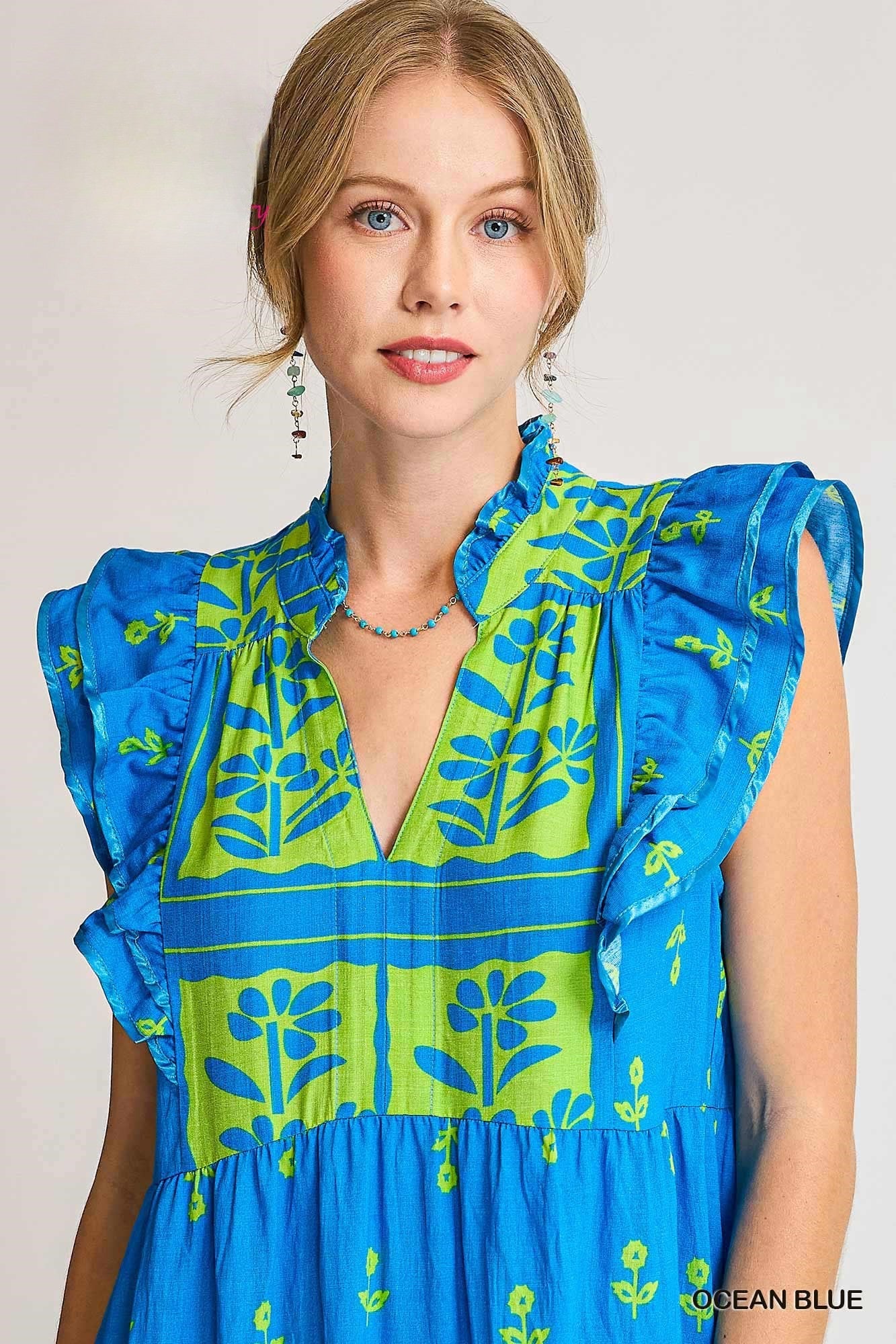 Tessie Blue Floral Tiered Midi Dress Dress - Mindy's Boutique