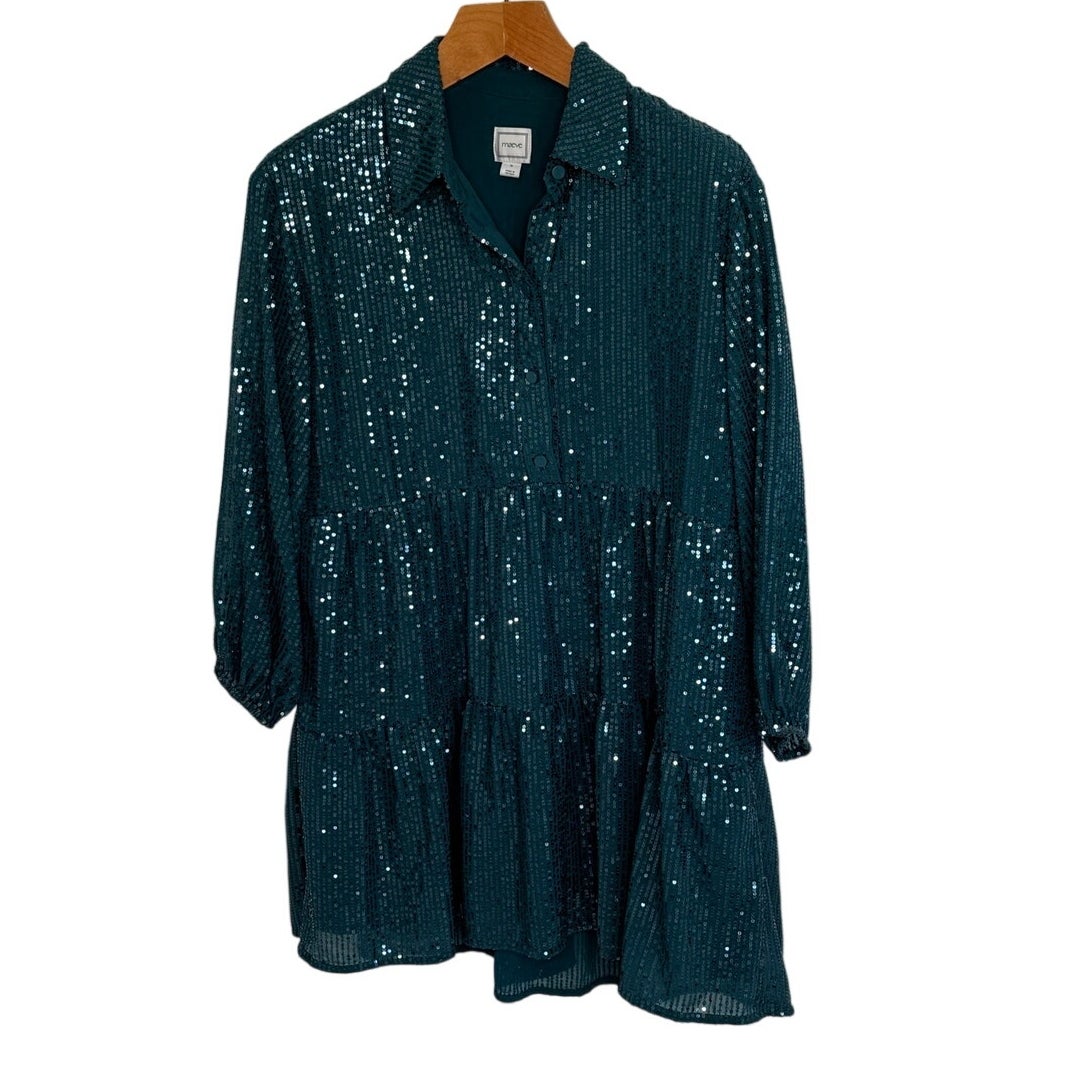 Maeve Anthropologie Bettina Sequin Mini Dress Green M