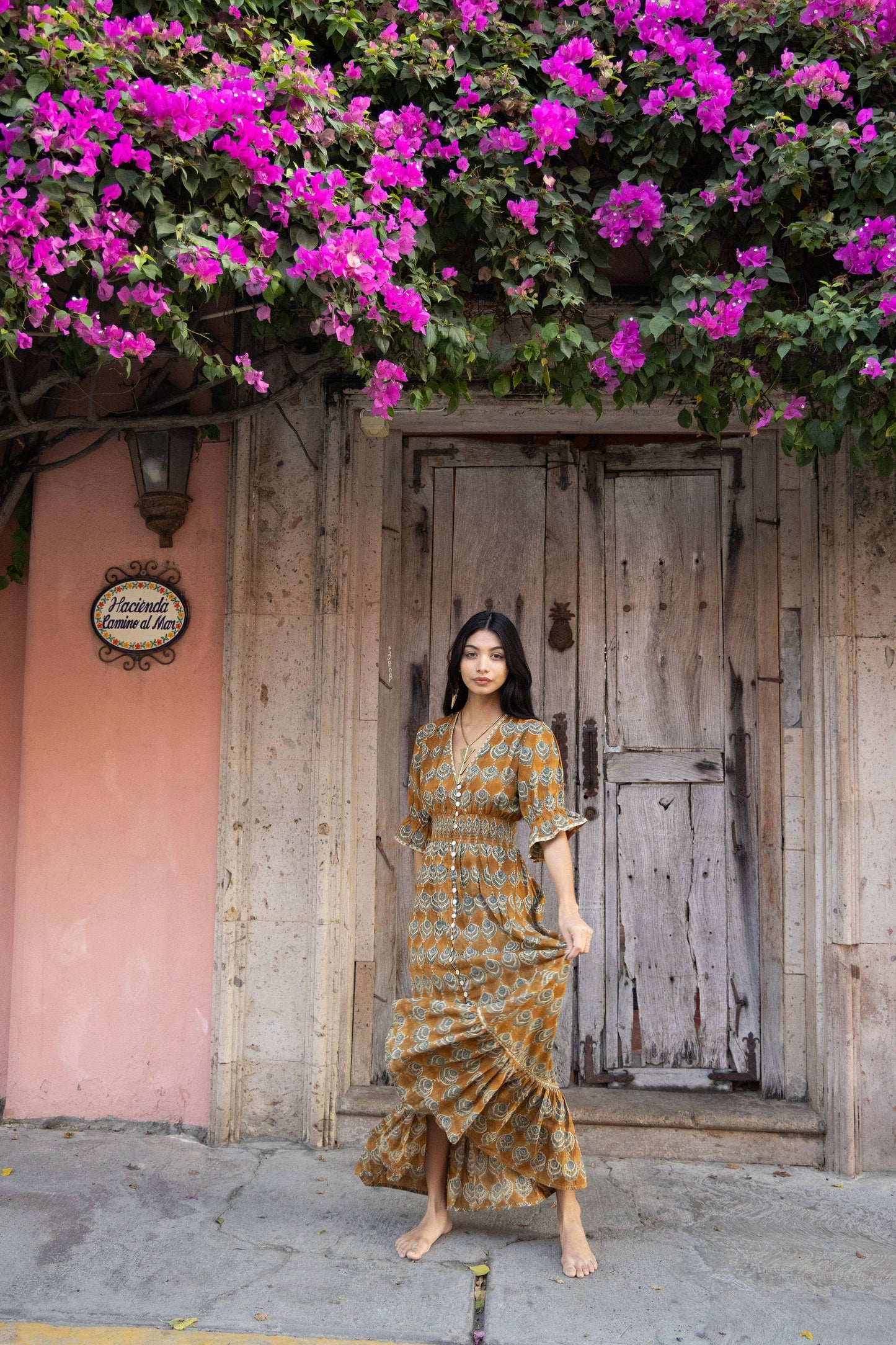 Ochre Block Printed Dress