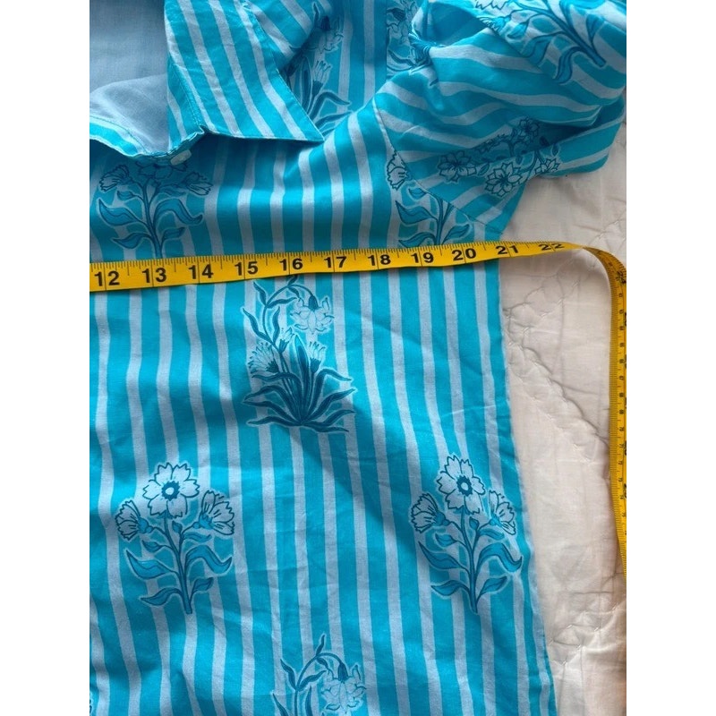 Victoria Dunn Sierra Mini Shirt Dress Blue Quartz Striped Floral NWT Medium M