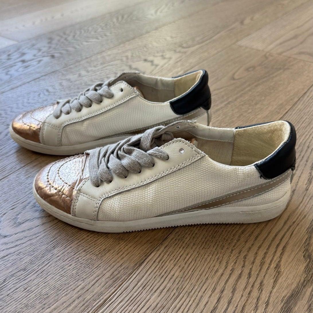 Dolce Vita Metallic Copper and White Textured Leather Fashion Sneakers 6 - Mindy's Boutique