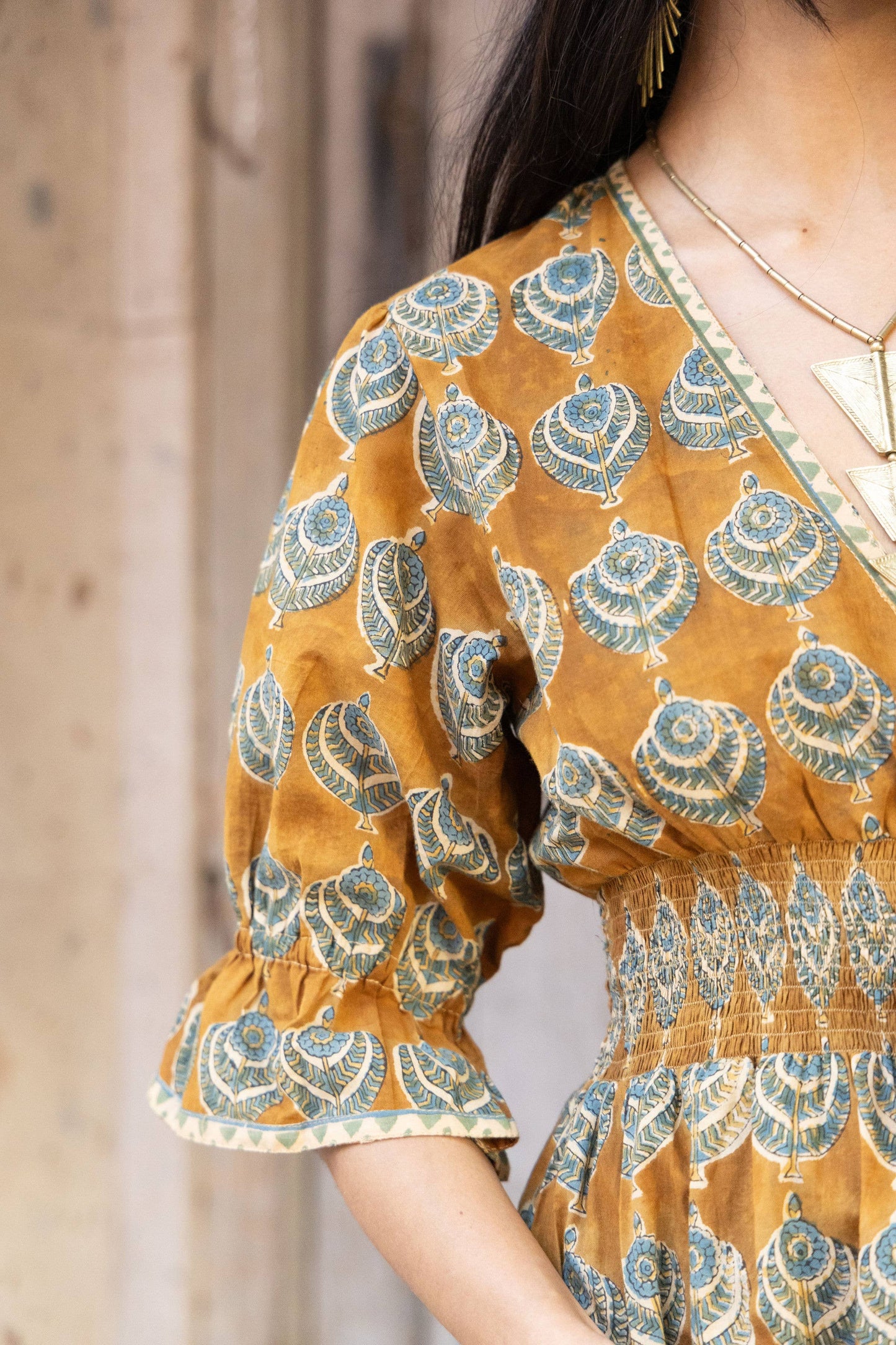Ochre Block Printed Dress