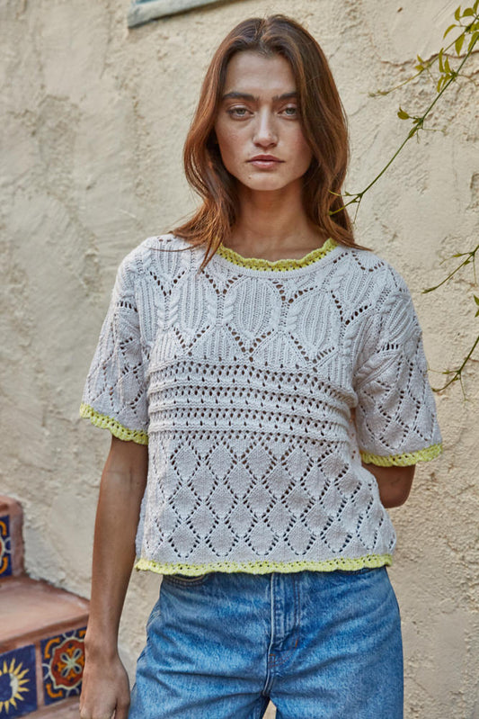 Ciela knit Sweater Crochet Cream and Yellow Top by Together 