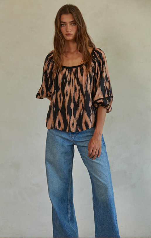 Coco Top - Mindy's Boutique - This By Together Coco Top features a square neck, 3/4 sleeves, and delicate lace detailing, all crafted from woven cotton and rayon gauze.