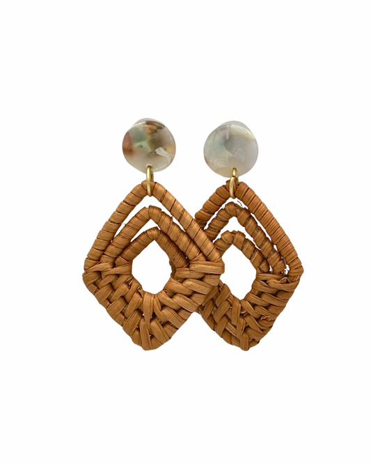 Make a statement in wicker! The Meg Earrings made with colorful acetate post and&nbsp; stunning triangle rattan are perfect to brighten up any outfit. The actual color may vary slightly from what is pictured.

Hypoallergenic, lightweight, nickel, lead, and cadmium free.

Length 2.50 inches