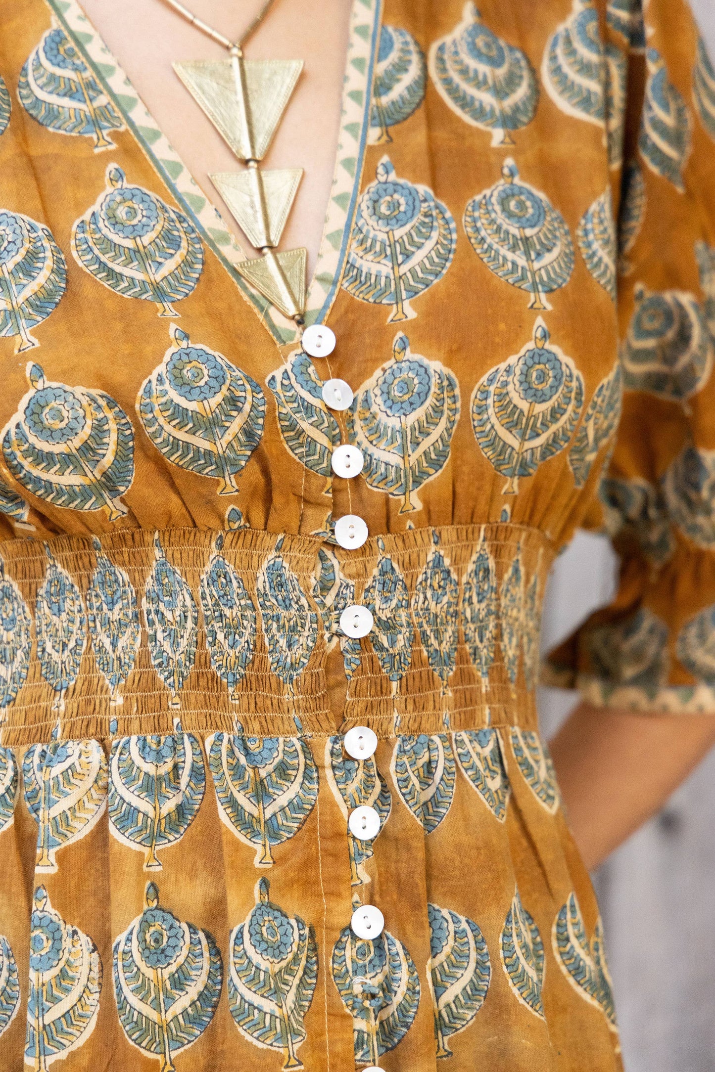 Ochre Block Printed Dress