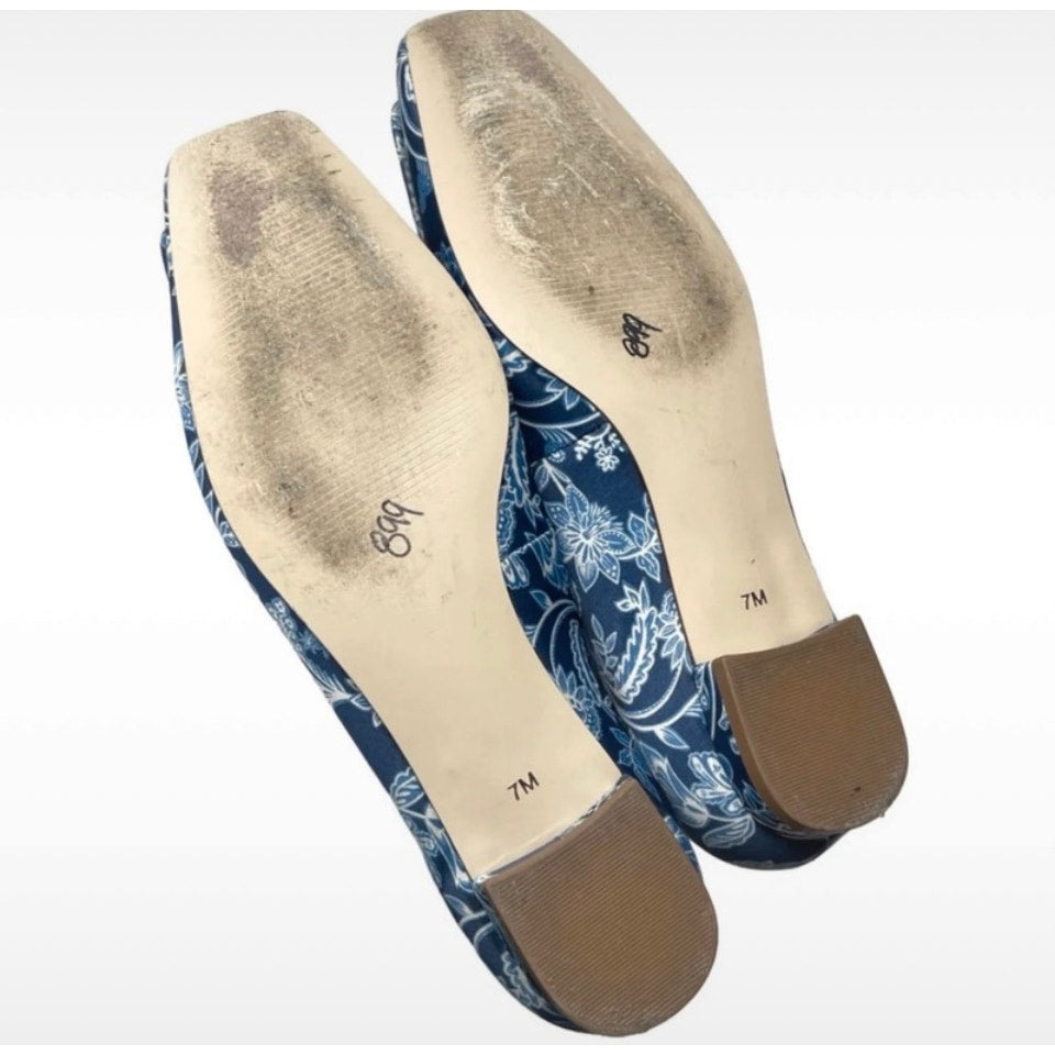 Talbots Blue Floral Fabric Ballet Flats with Buckle Detail 7M