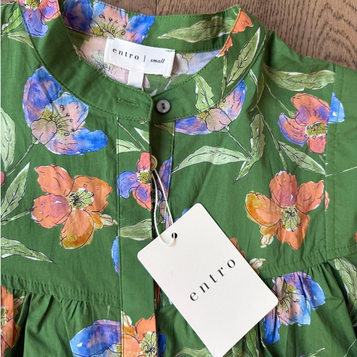 Entro Brand Floral Print Long Sleeve Green Maxi Dress S