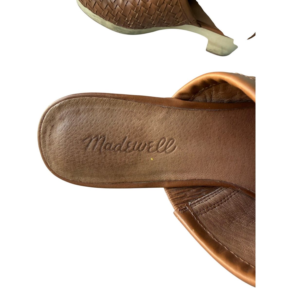 Madewell Woven Leather Clog Mules in English Saddle 7