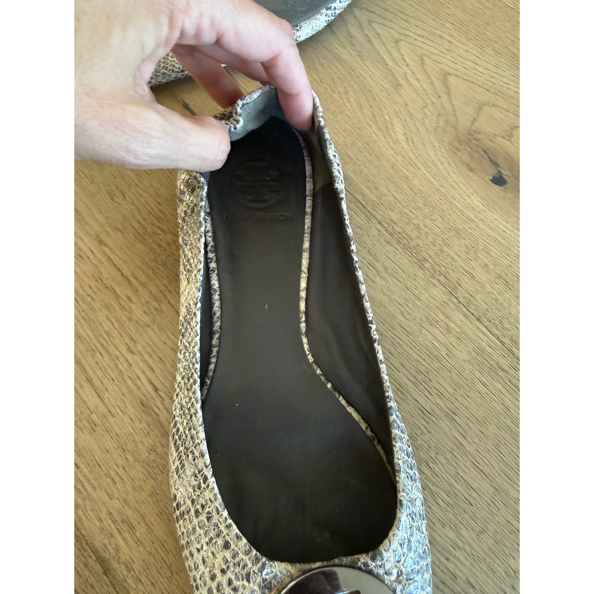 Tory Burch Reva Snake-Embossed Leather Ballet Flats - Size 8.5