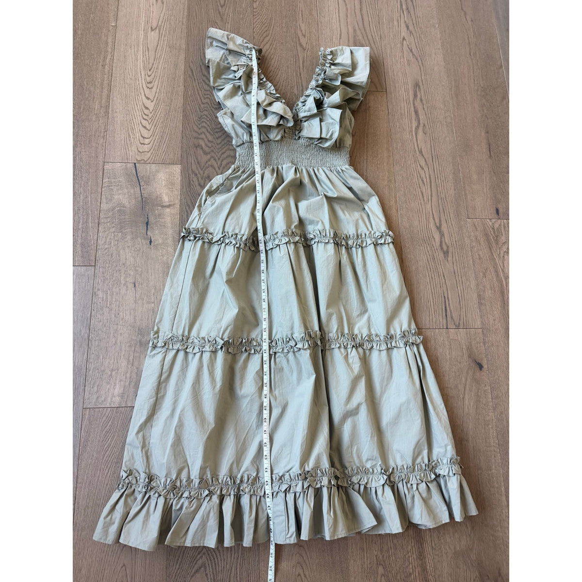 En Saison Sage Green Ruffled Tiered Cotton Maxi Dress M