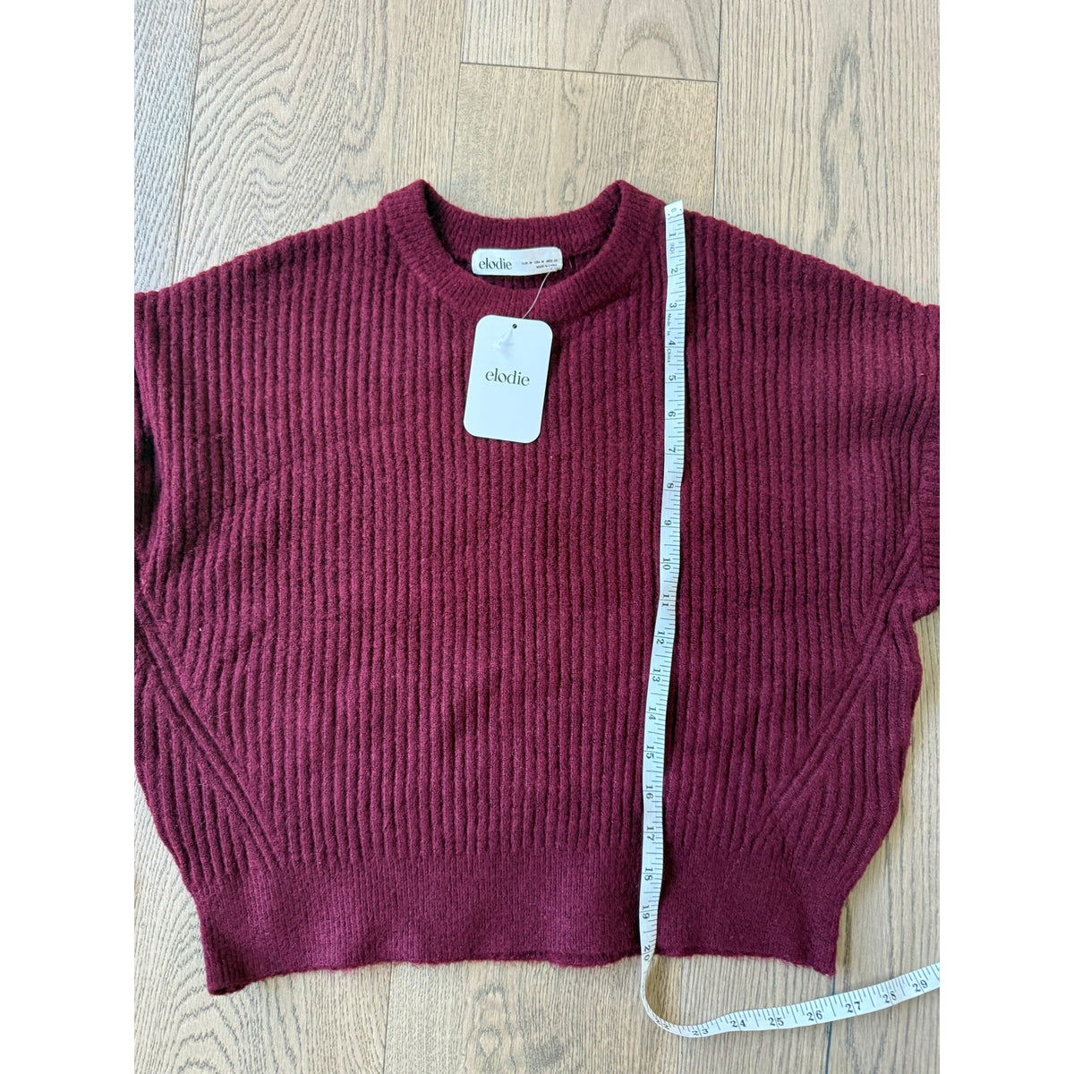 Elodie NWT Women's Ribbed Knit Burgundy Crewneck Crop Sweater M