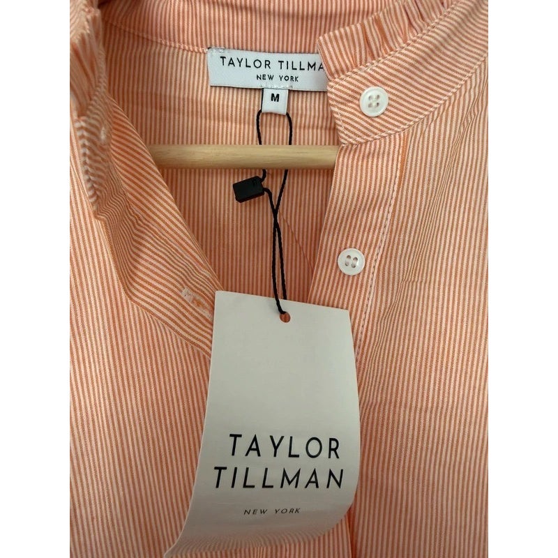 Taylor Tillman Cammie Ruffle Shirt Dress in Orange Stripe M