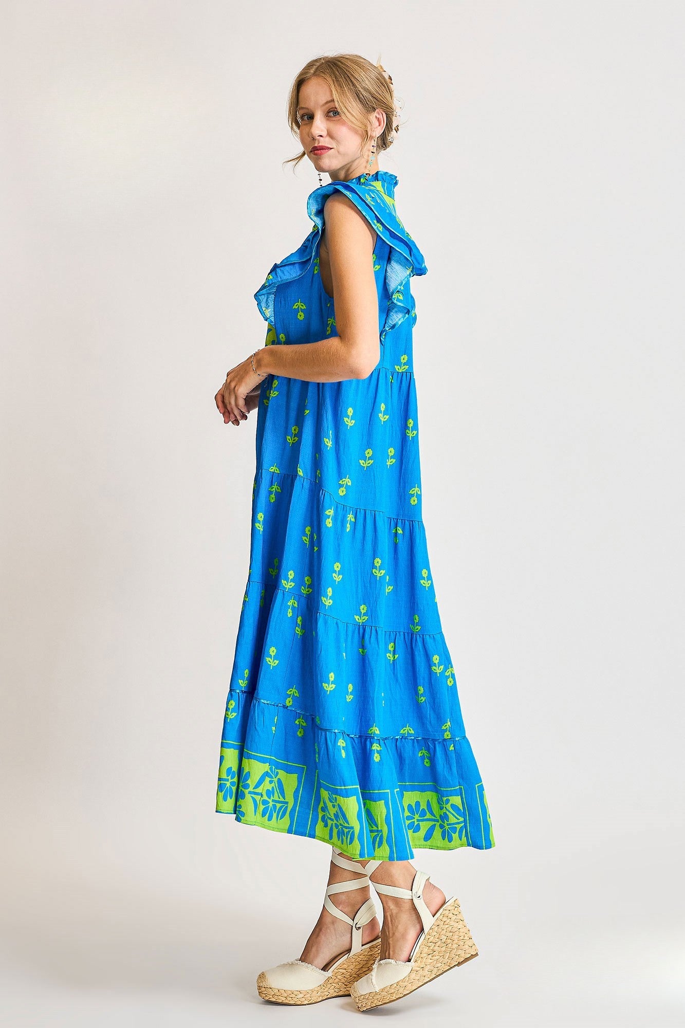Tessie Blue Floral Tiered Midi Dress Dress - Mindy's Boutique