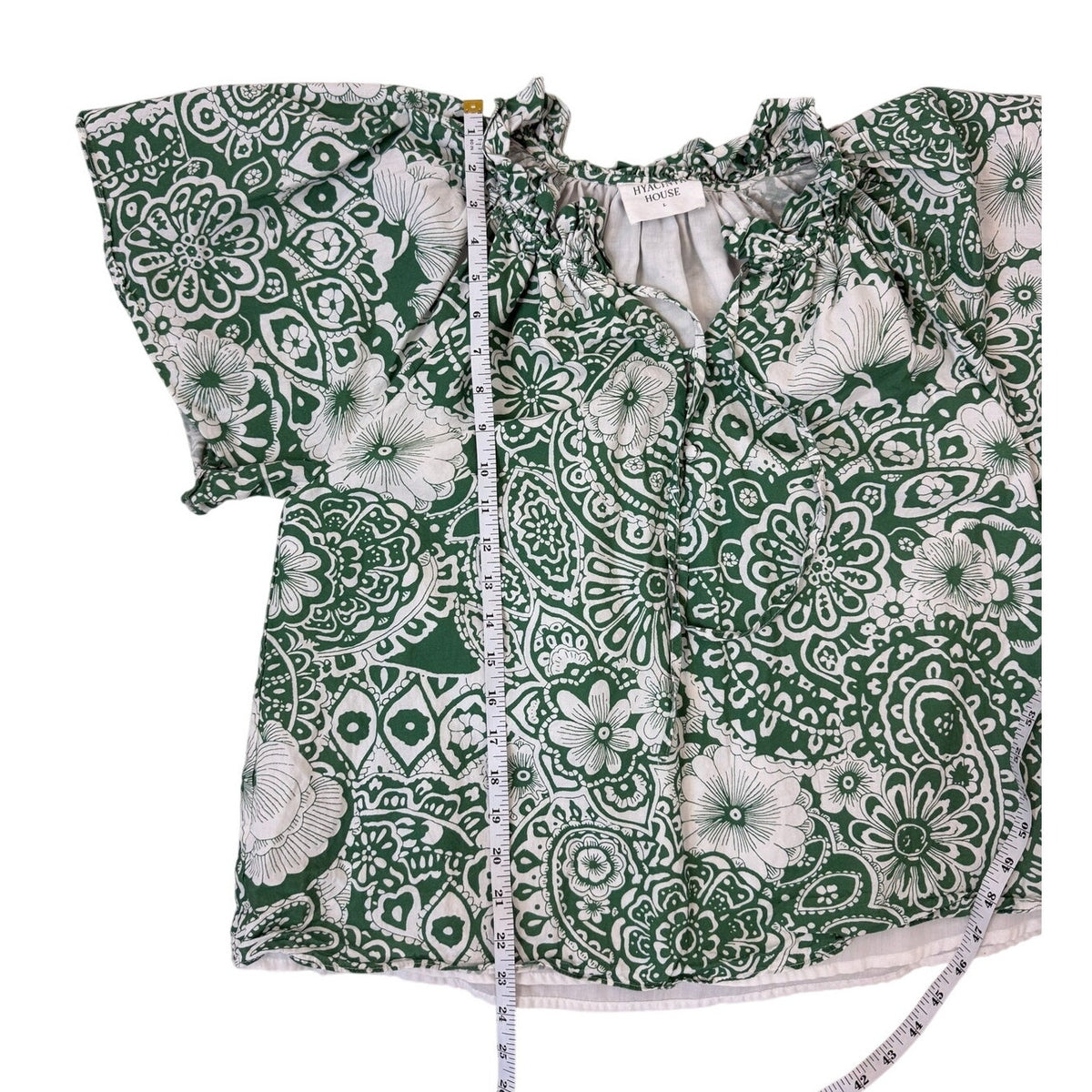 Hyacinth House Green and White Floral Paisley Blouse L