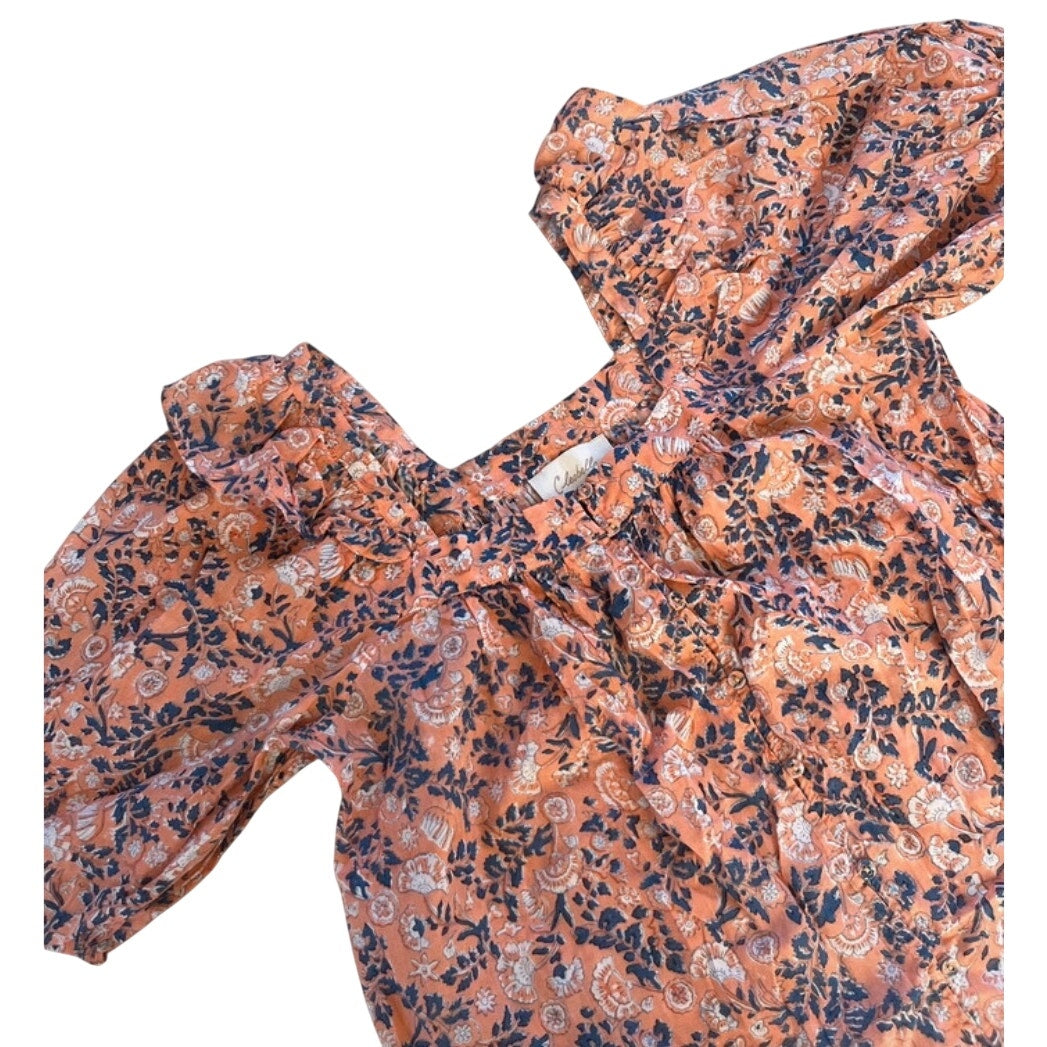 Cleobella Floral Puff Sleeve Top Orange Multi M