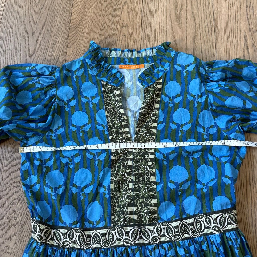 Oliphant Blue & Green Printed Tiered Mini Dress L