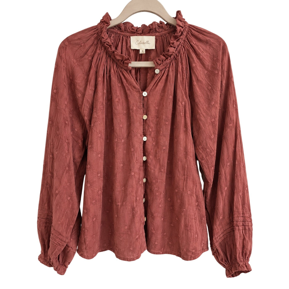 Cleobella Rust Eyelet Ruffle Collar Button-Front Blouse M