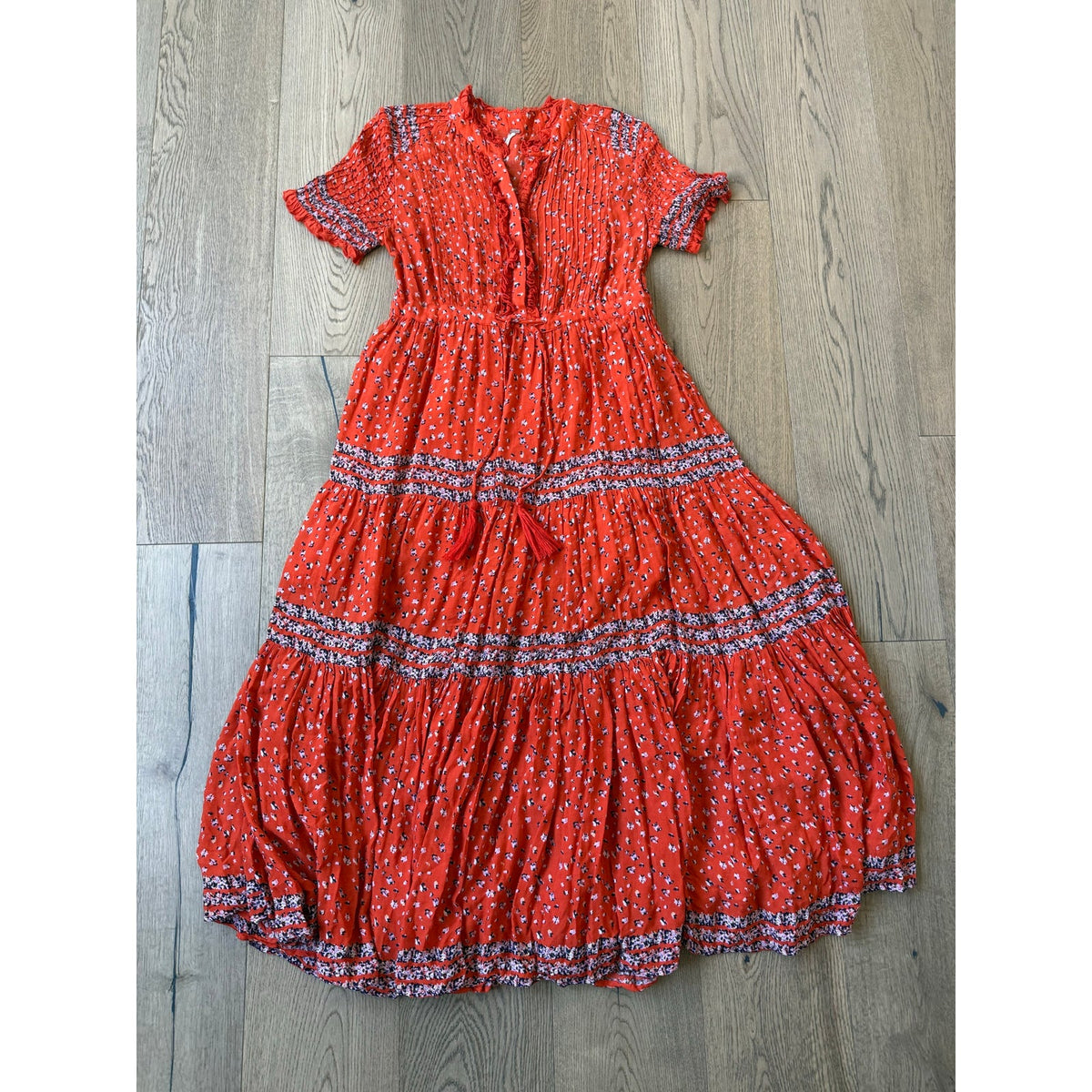 Free People Rare Feelings Red Printed Maxi Dress small