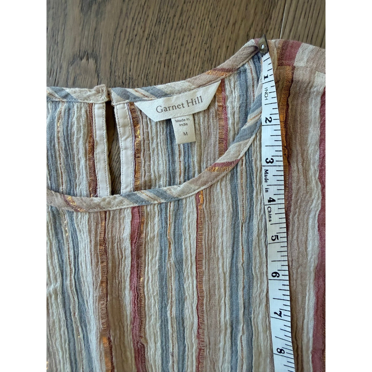 Garnet Hill Pastel Striped Ruffle Sleeve Top with Gold Lurex Detail M