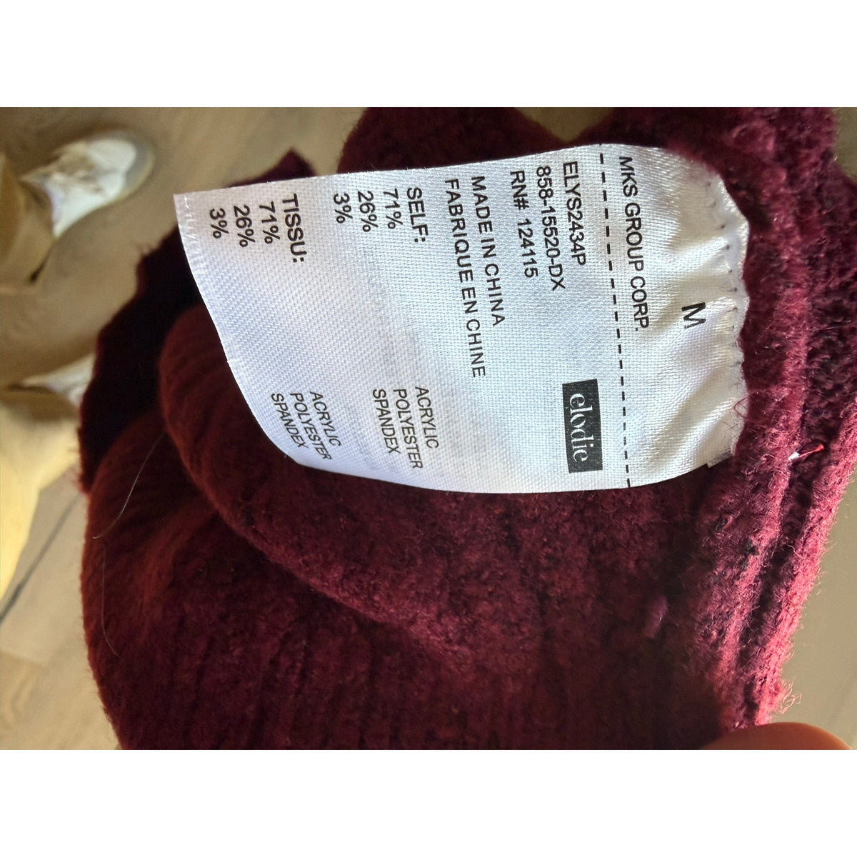 Elodie NWT Women's Ribbed Knit Burgundy Crewneck Crop Sweater M