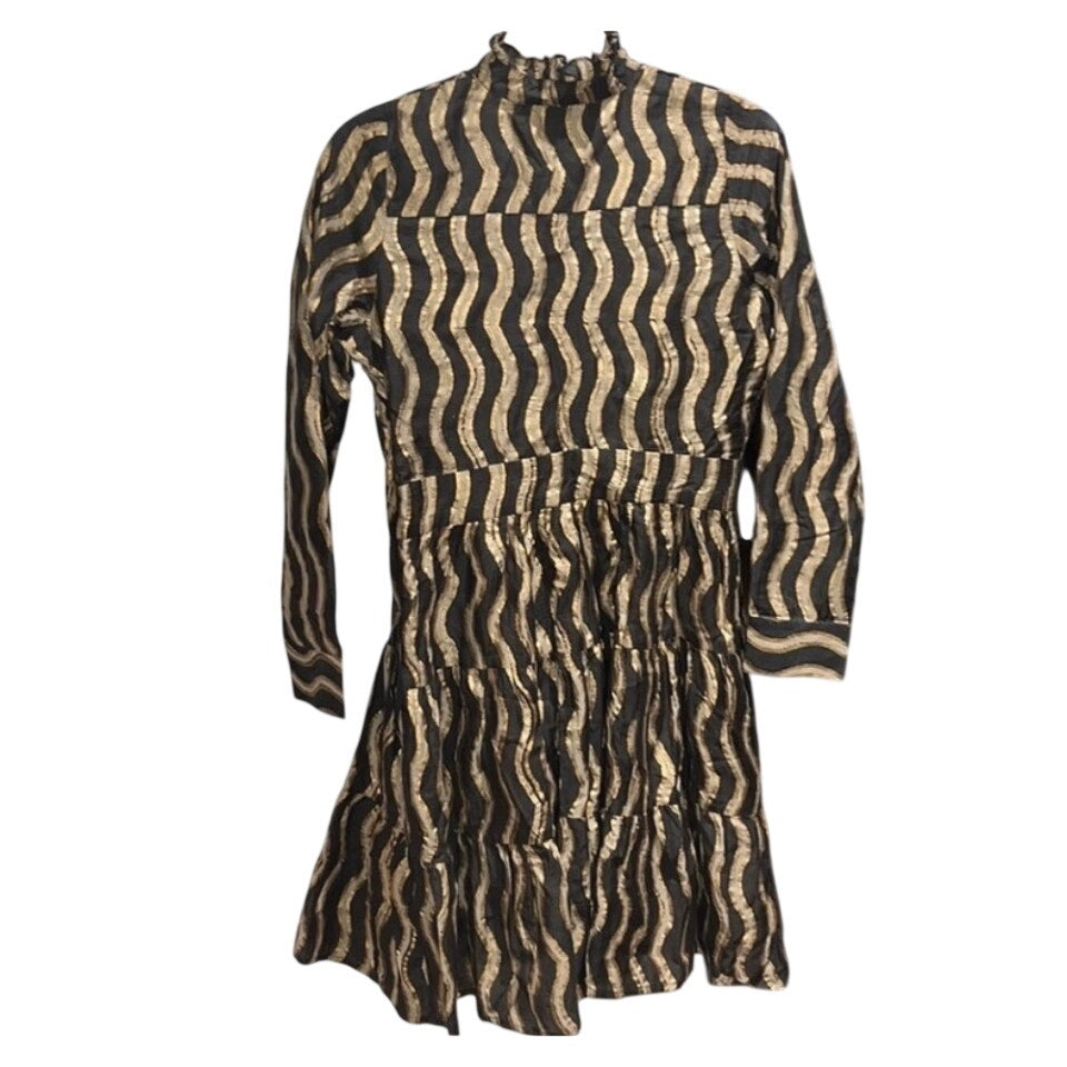 Oliphant Wave-Print Ruffle Mock Neck Long-Sleeve Mini Dress S