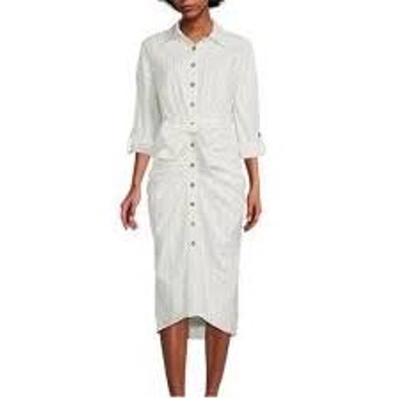 Antonio Melani Striped Linen Button-Down Maxi Dress 12
