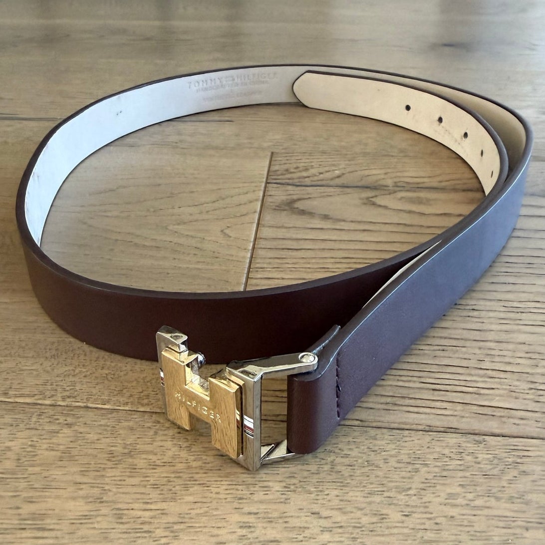 Tommy Hilfiger Women's Reversible Brown H-Logo Belt L