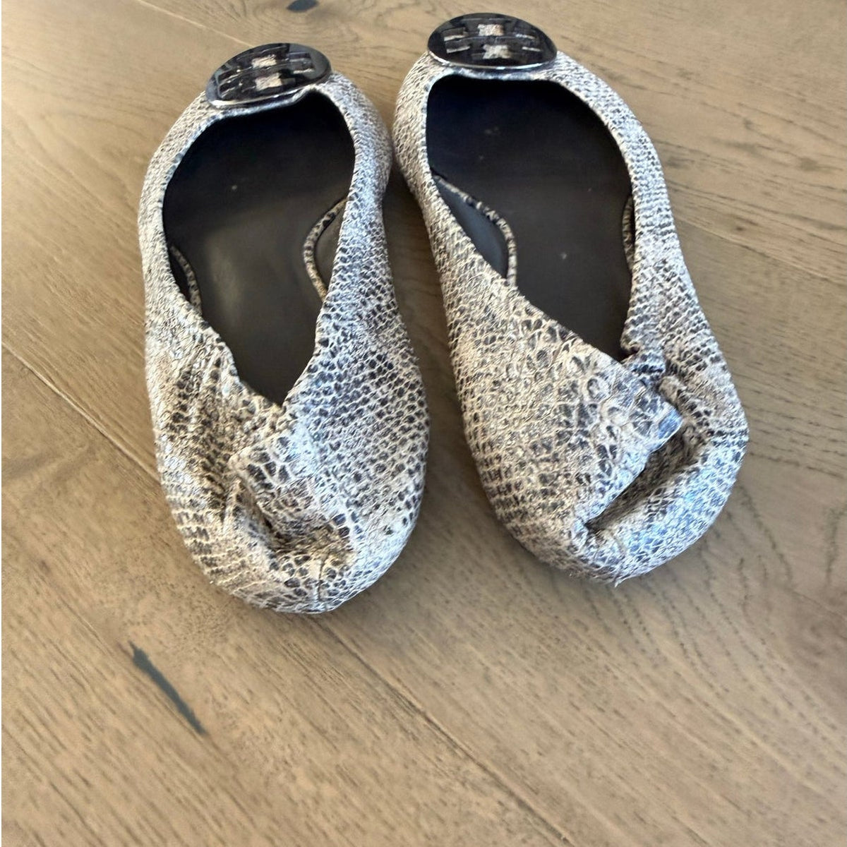 Tory Burch Reva Snake-Embossed Leather Ballet Flats - Size 8.5