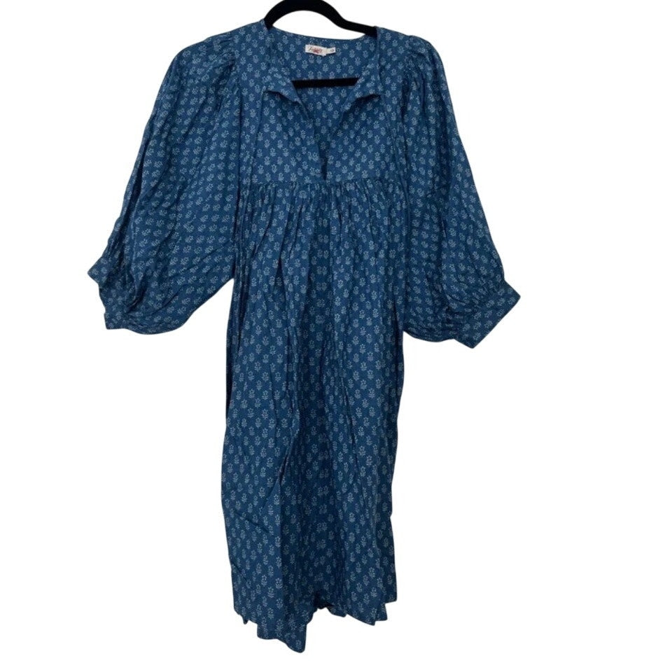 Faherty Lyla organic cotton dress Indigo Blue Floral Mini Dress small