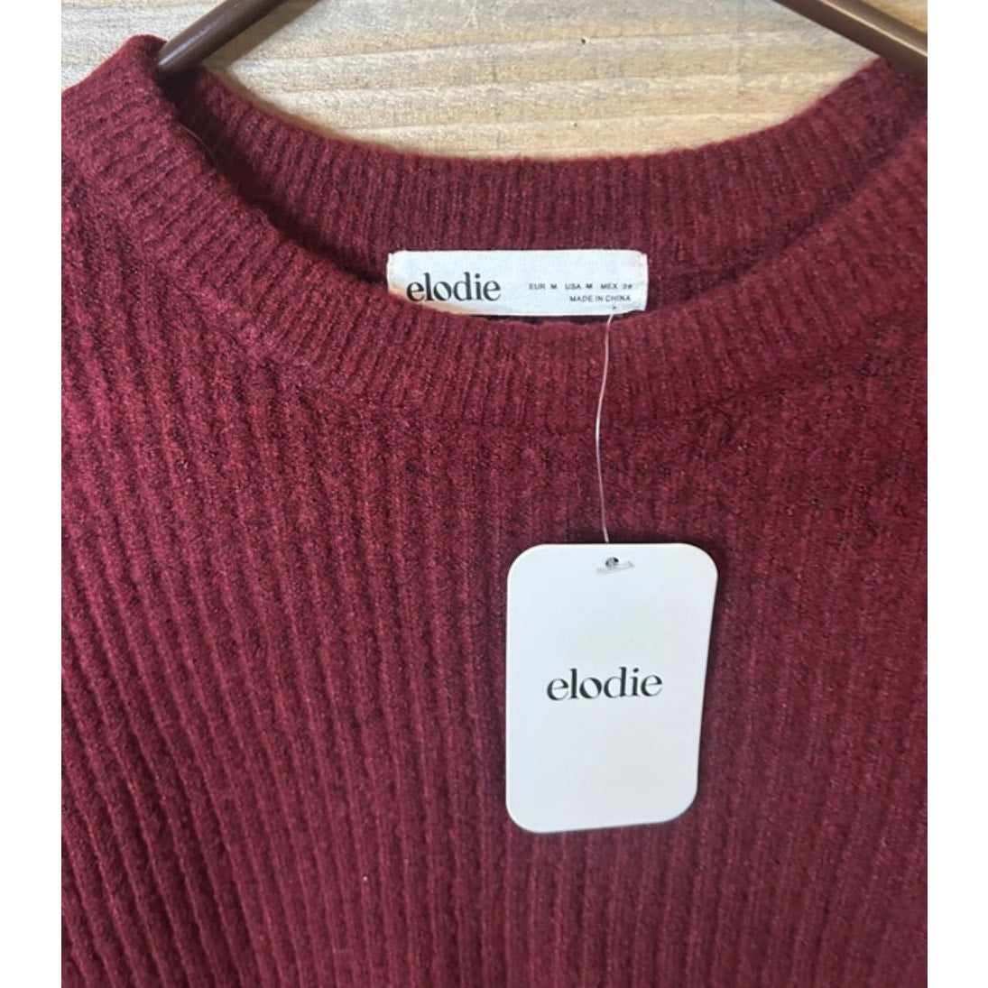 Elodie NWT Women's Ribbed Knit Burgundy Crewneck Crop Sweater M
