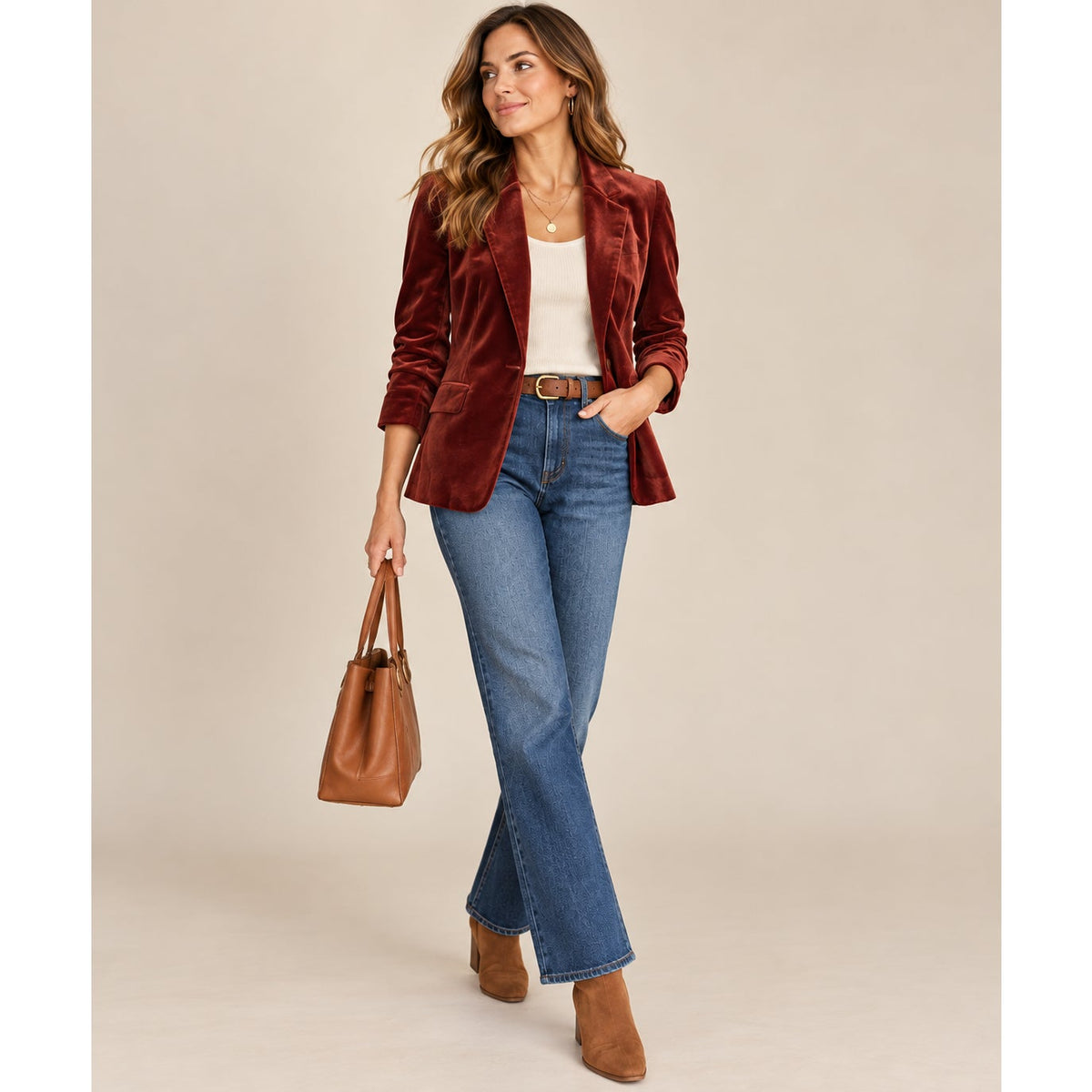 Skies Are Blue Rust Red Velvet Blazer 3/4 length sleeve with Floral Lining M