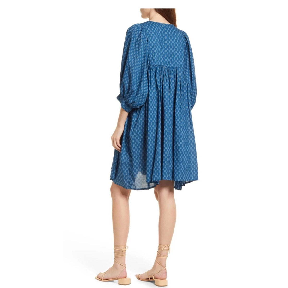 Faherty Lyla organic cotton dress Indigo Blue Floral Mini Dress small