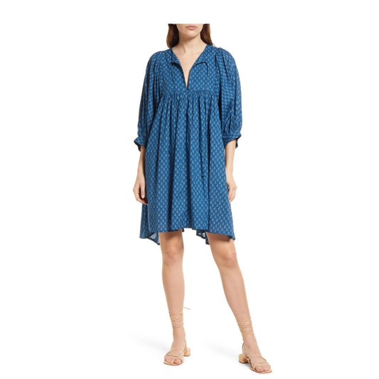 Faherty Lyla organic cotton dress Indigo Blue Floral Mini Dress small