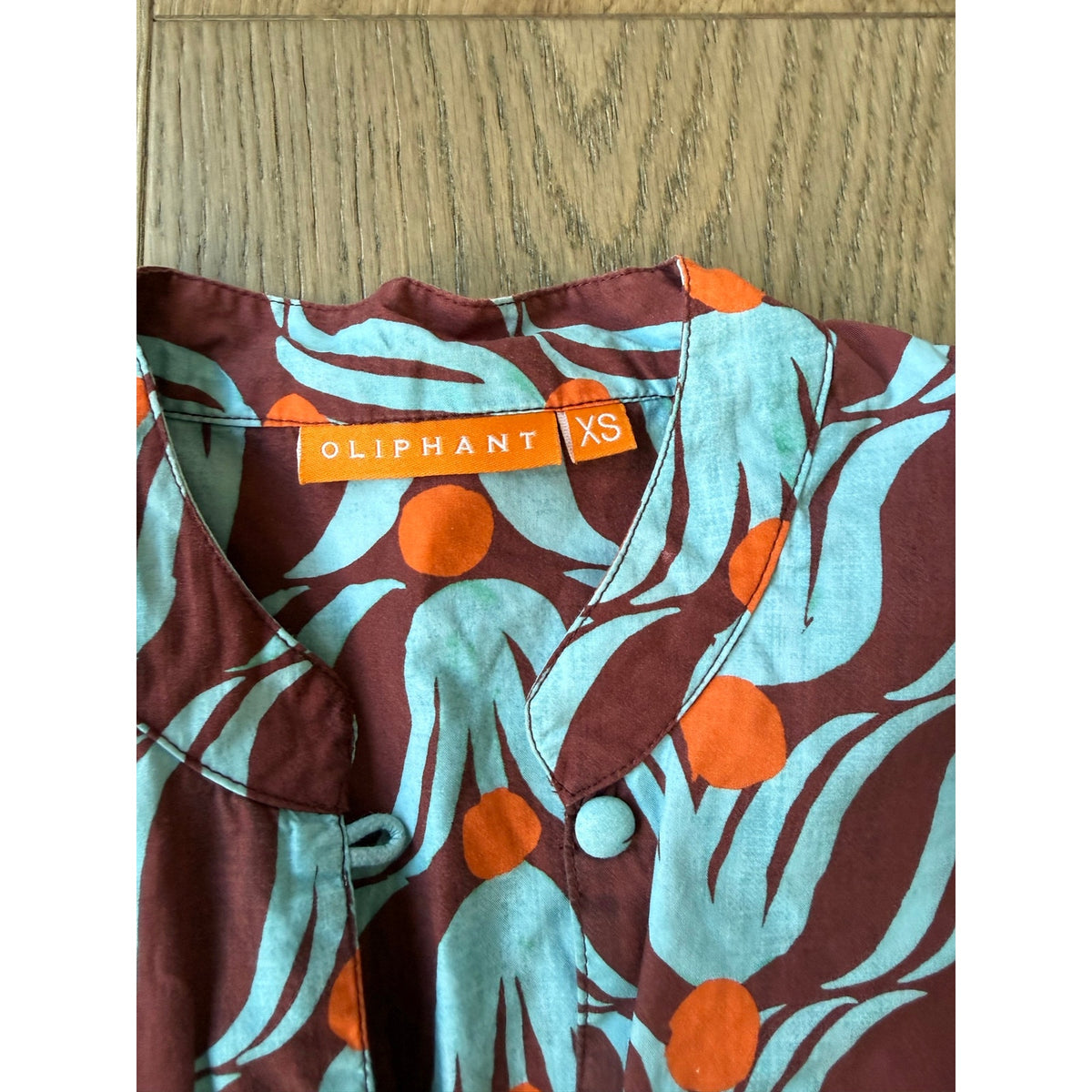 Oliphant Blue and Orange Floral Puff Sleeve Peplum Top XS