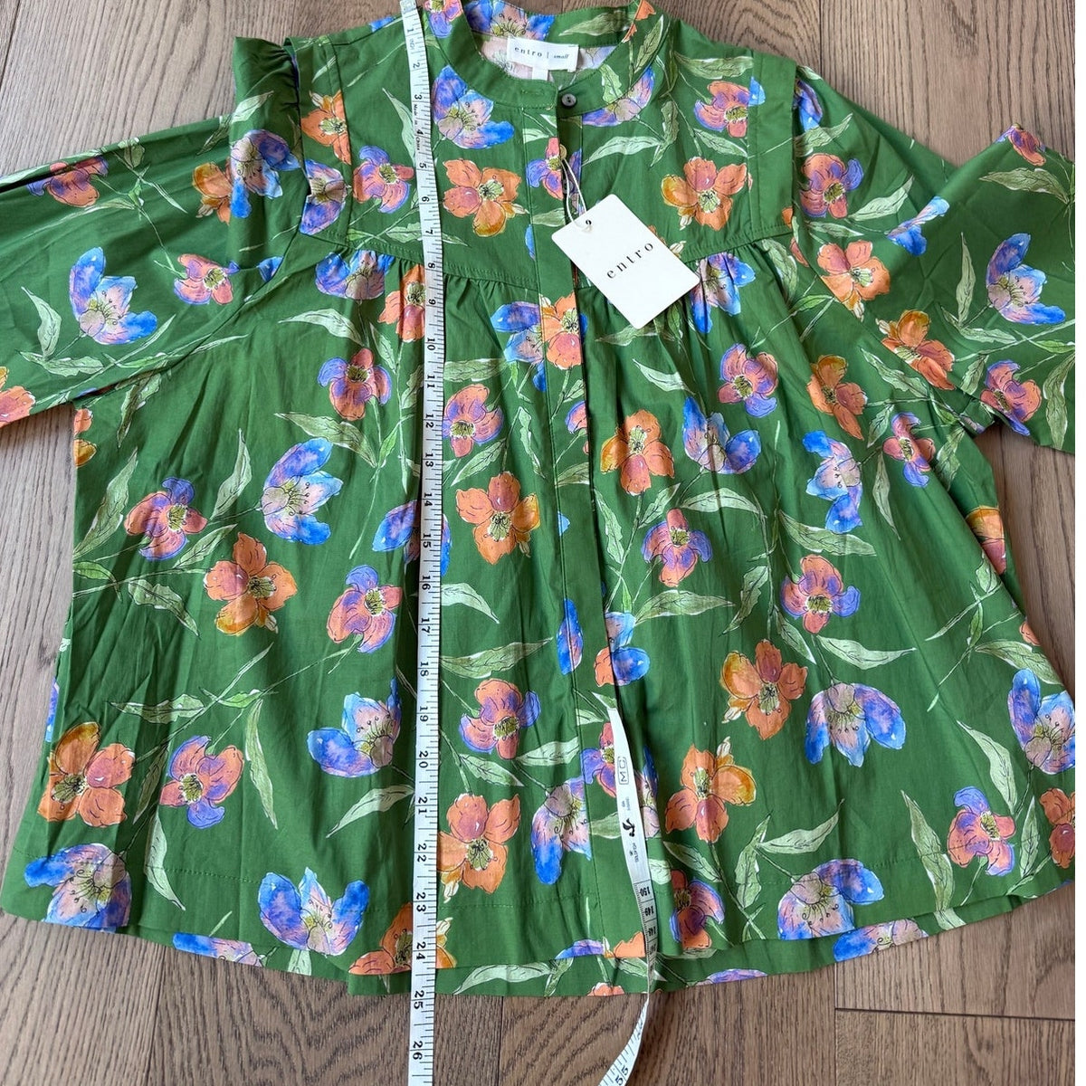 Entro Brand Floral Print Long Sleeve Green Maxi Dress S