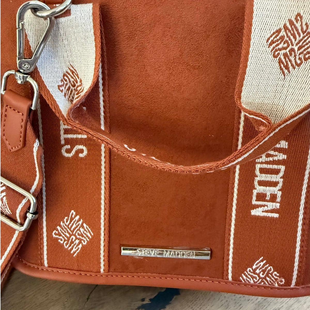Steve Madden Bmaddi Burnt Orange Suede Tote Bag with Webbing Strap