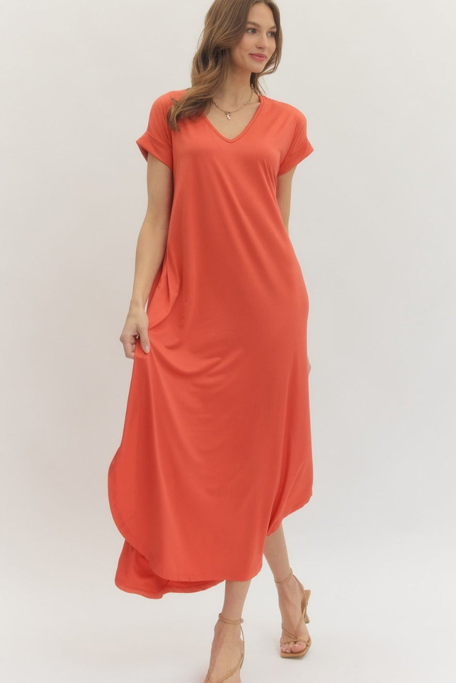 Kerry Entro V Neck Jersey Knit Maxi Dress With Pockets
