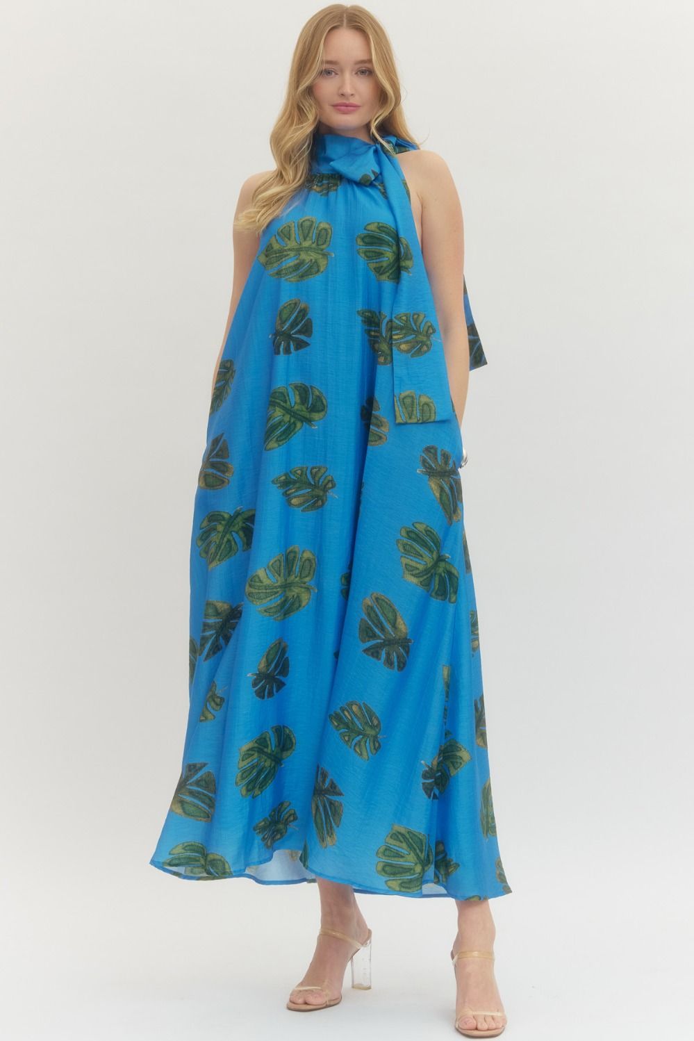 lillian maxi dress Lillian leaf print Maxi Halter Neckline Dress L